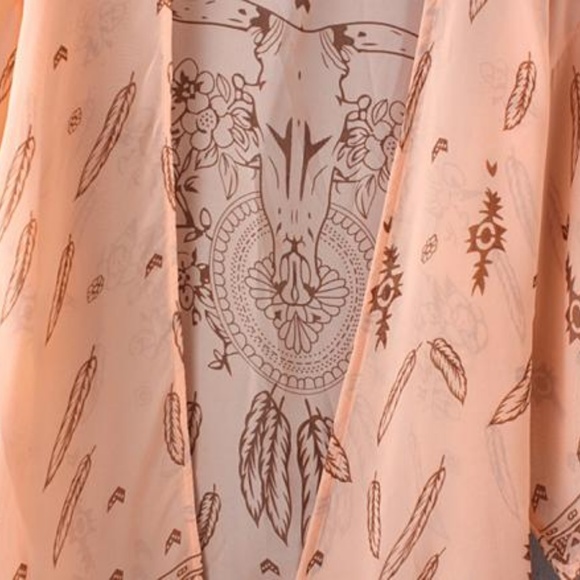 Boho skull print open front kimono with sleeves - Picture 8 of 8